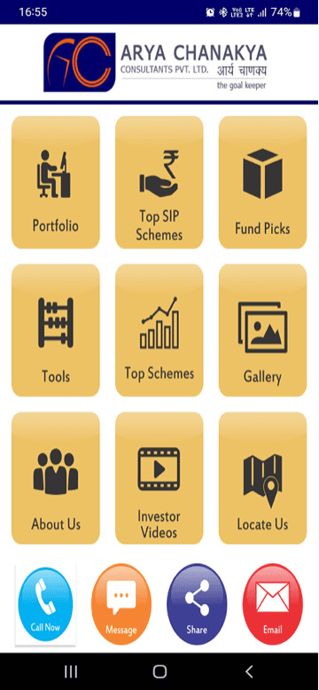 Original Arya Chanakya app home screen — last updated 2014