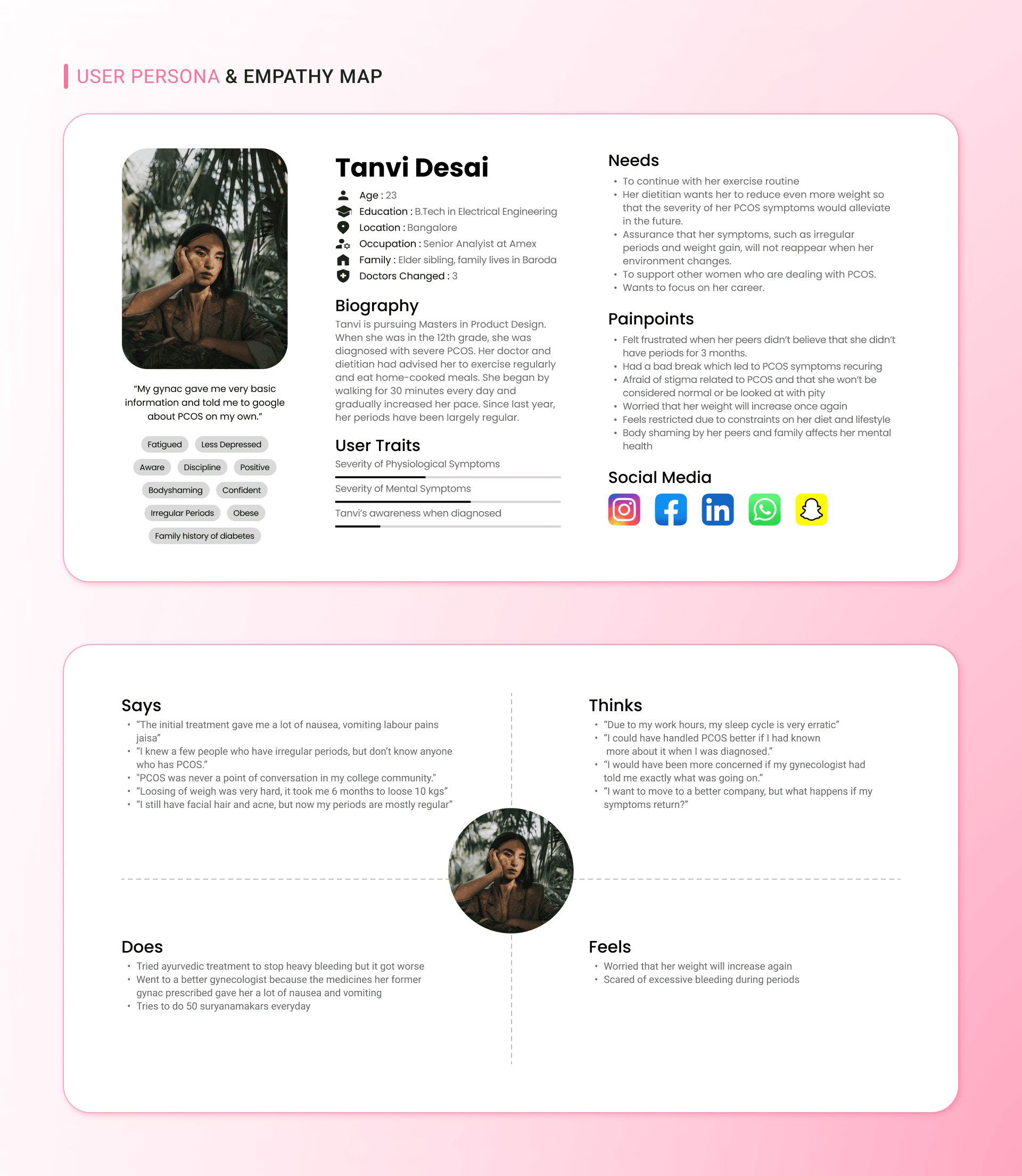 User Persona - Tanvi Desai, 23, Senior Analyst